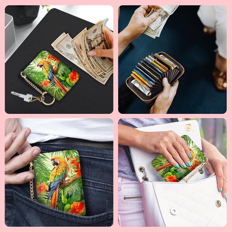 Blusabaca Credit Card Holder for Women, Parrot Bird Small RFID Wallet with Zipper, Card Keychain Wallet, Leather Wallet Card Case, Business RFID Blocking Accordion Purse Wallet Gift - Image 3